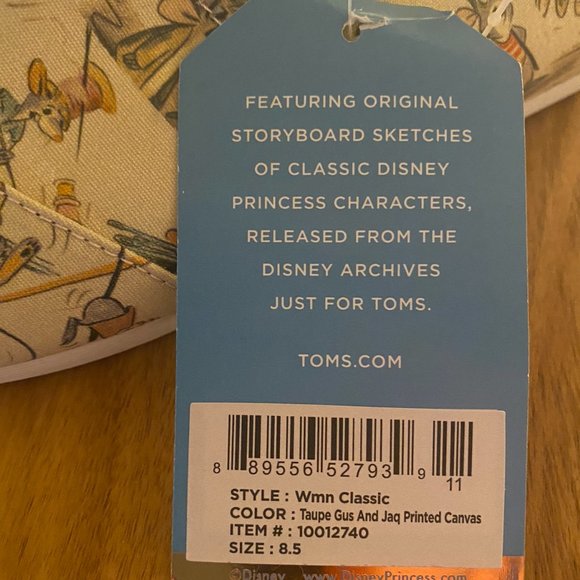Disney X TOMS Cinderella Gus & Jaq Printed Canvas Shoe Size 8.5 - Picture 3 of 3